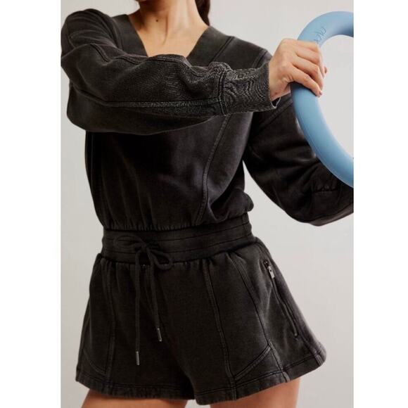 FP Movement by Free People Pants - Free People Movement Intercept V-Neck Romper NWT Washed Black Sz M Athleisure